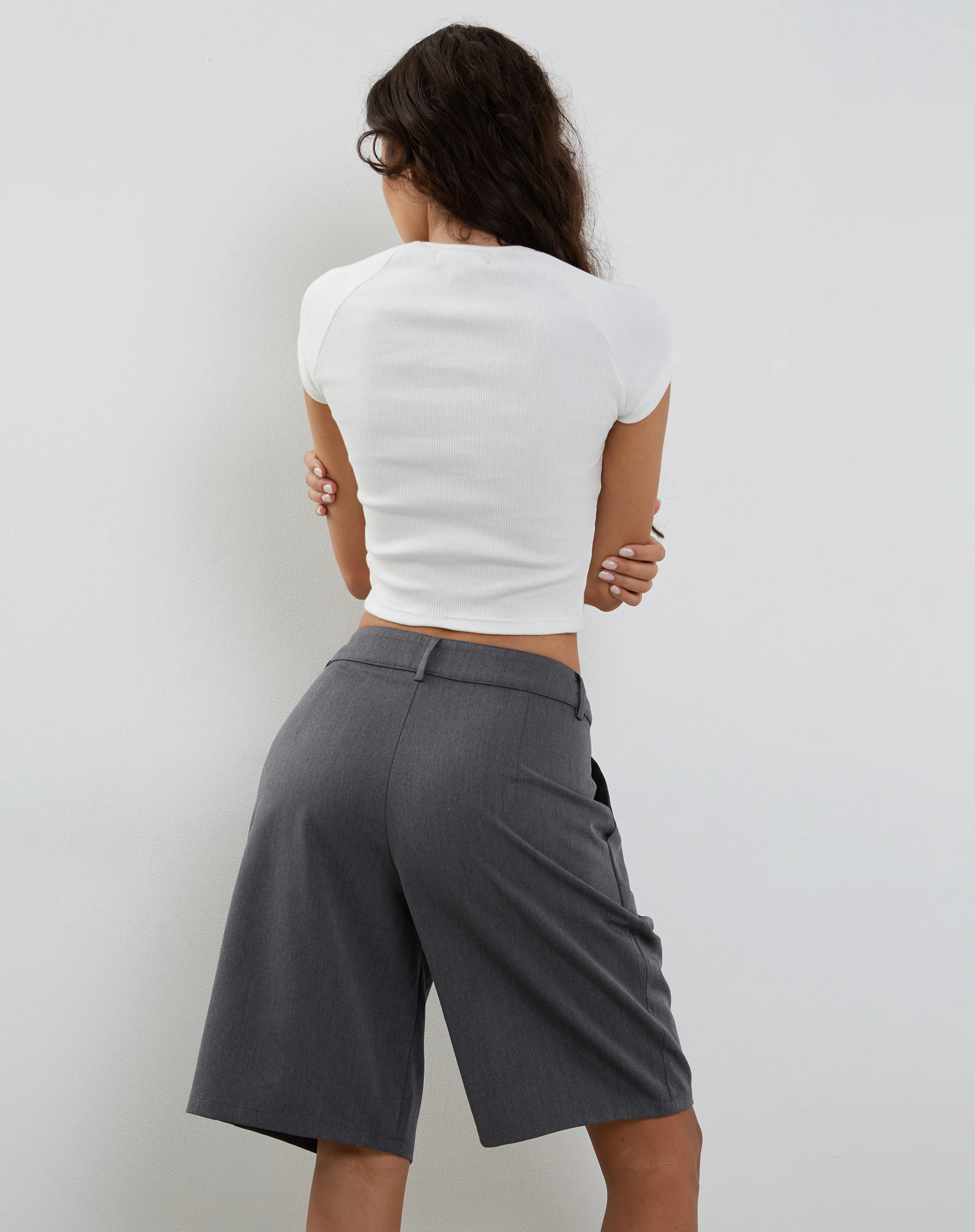 Setya Long Line Tailored Shorts in Charcoal - Image 5