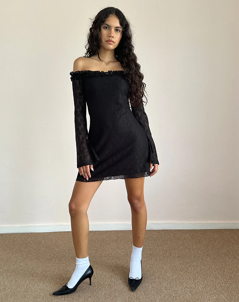 Severine Bardot Mini Dress Lace Black - Image 2