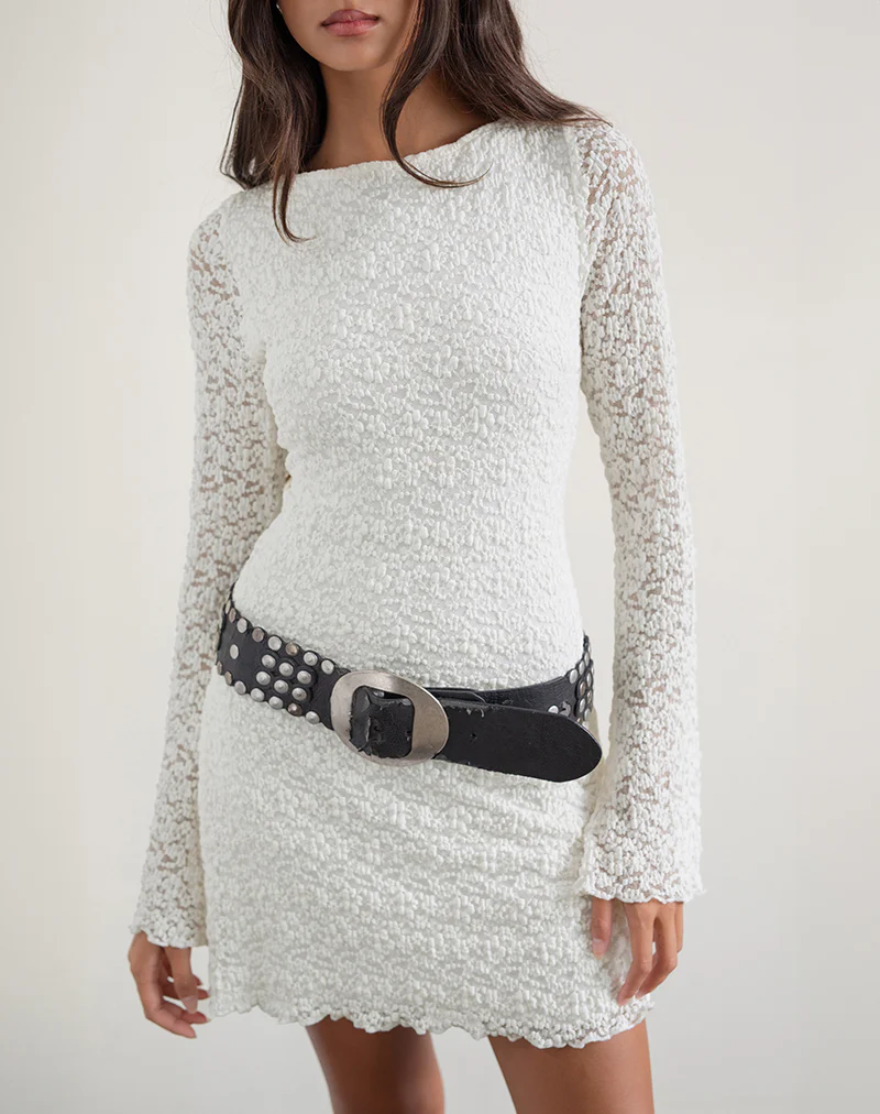Sevila Long Sleeve Dress in Bubble Lace Ivory - Image 2