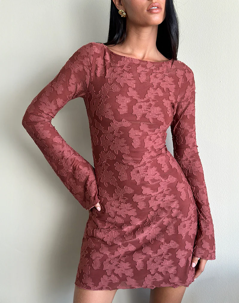 Sevila Dress in Maroon Burnout Mesh - Image 2