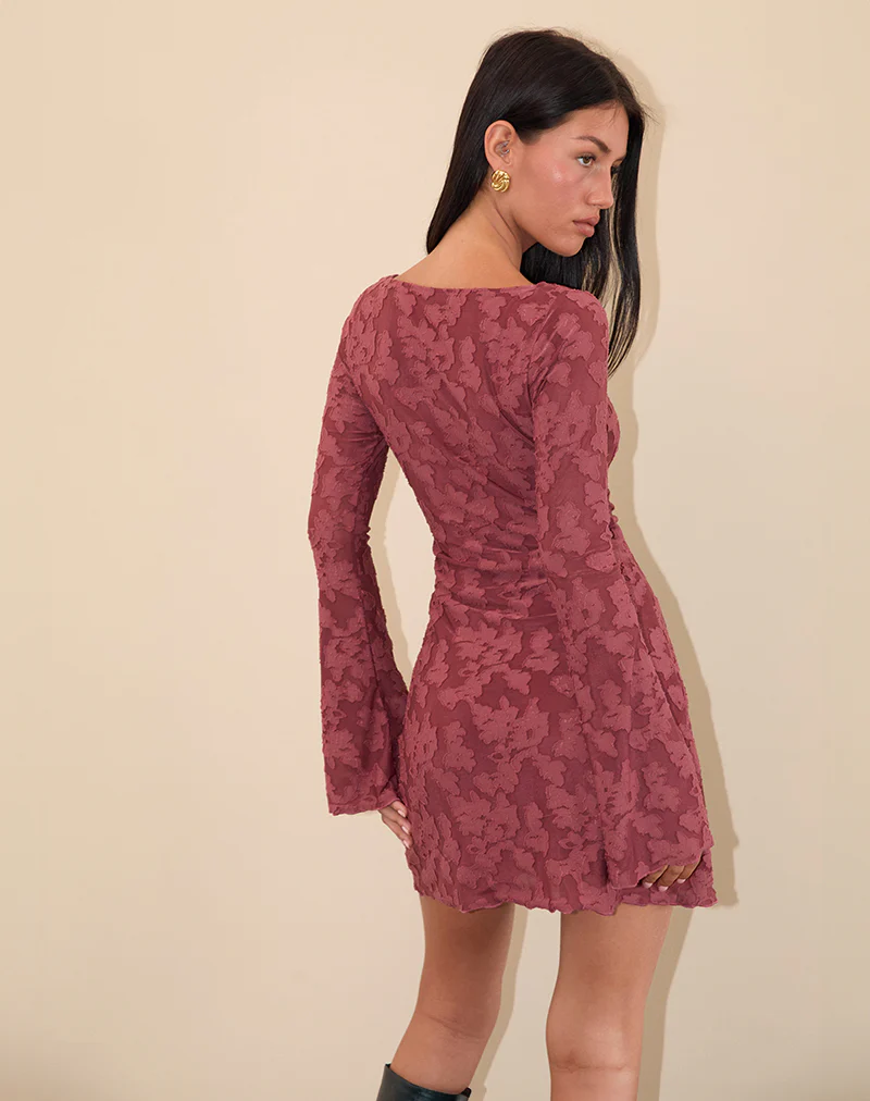 Sevila Dress in Maroon Burnout Mesh - Image 5