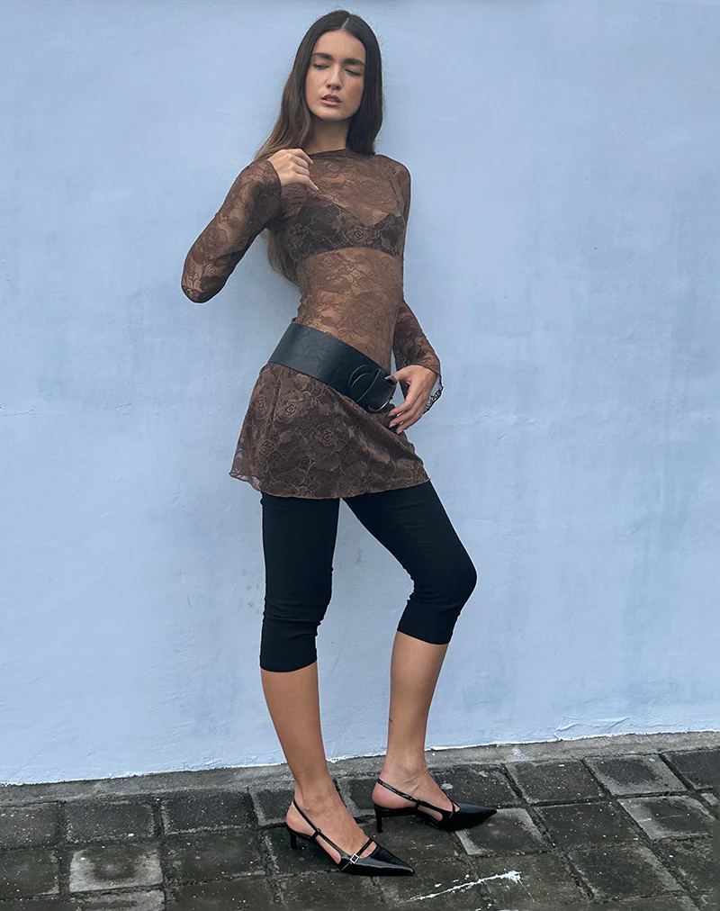 Sevila Long Sleeve Mini Dress in Dark Brown - Image 4