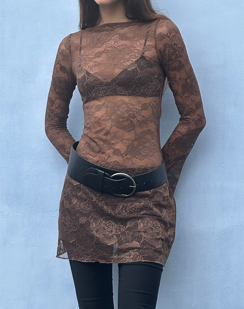 Sevila Long Sleeve Mini Dress in Dark Brown - Image 6