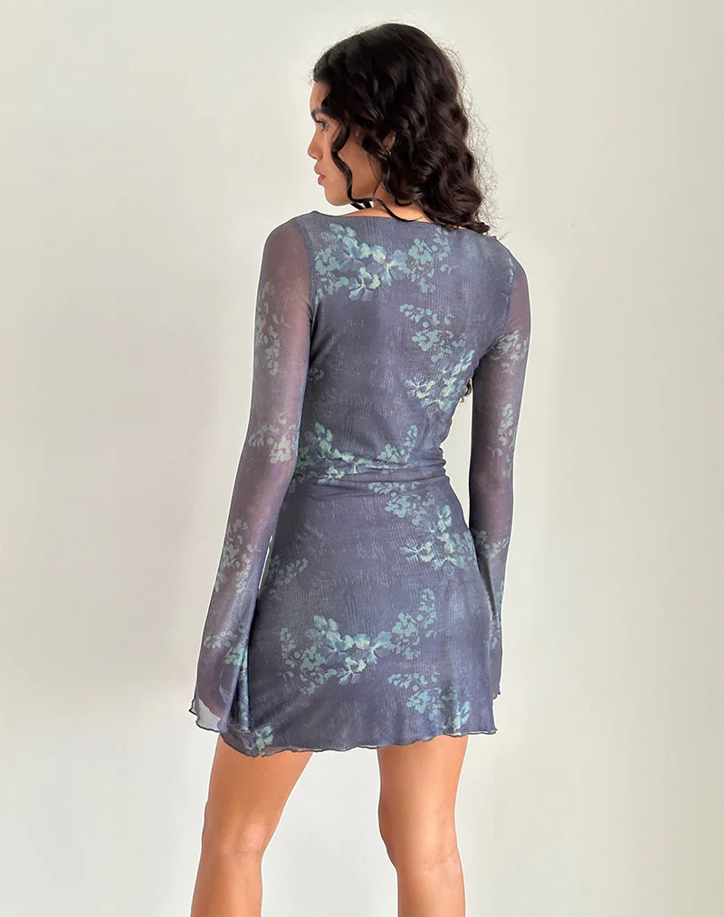 Sevila Long Sleeve Mini Dress in Faded Botanical Green - Image 4
