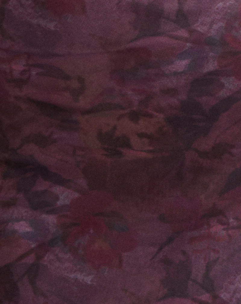 Sevila Long Sleeve Mini Dress in Mesh Blurry Floral Burgundy - Image 6
