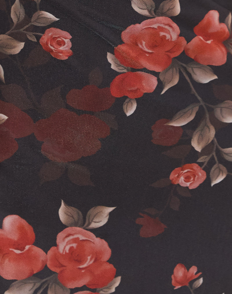 Sevila Long Sleeve Mini Dress in Black Watercolour Rose - Image 6