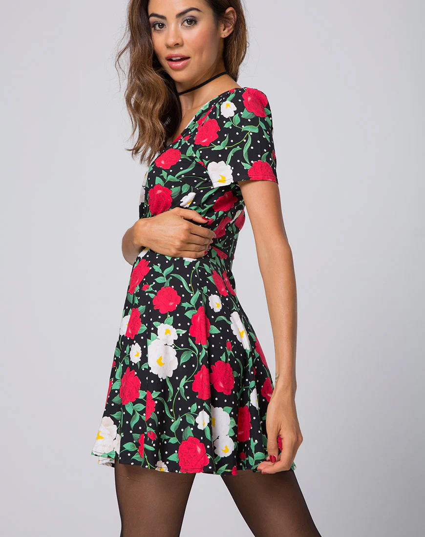 Shaab Skater Dress in Polka Rose Black - Image 2