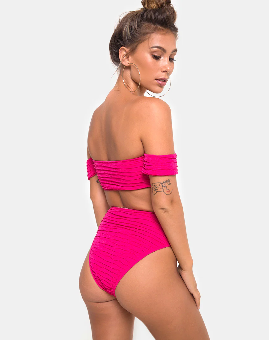Shaca Bikini Top in 80's Crinkle Pink Highlighter - Image 2