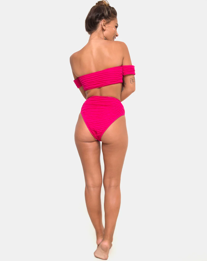 Shaca Bikini Top in 80's Crinkle Pink Highlighter - Image 4