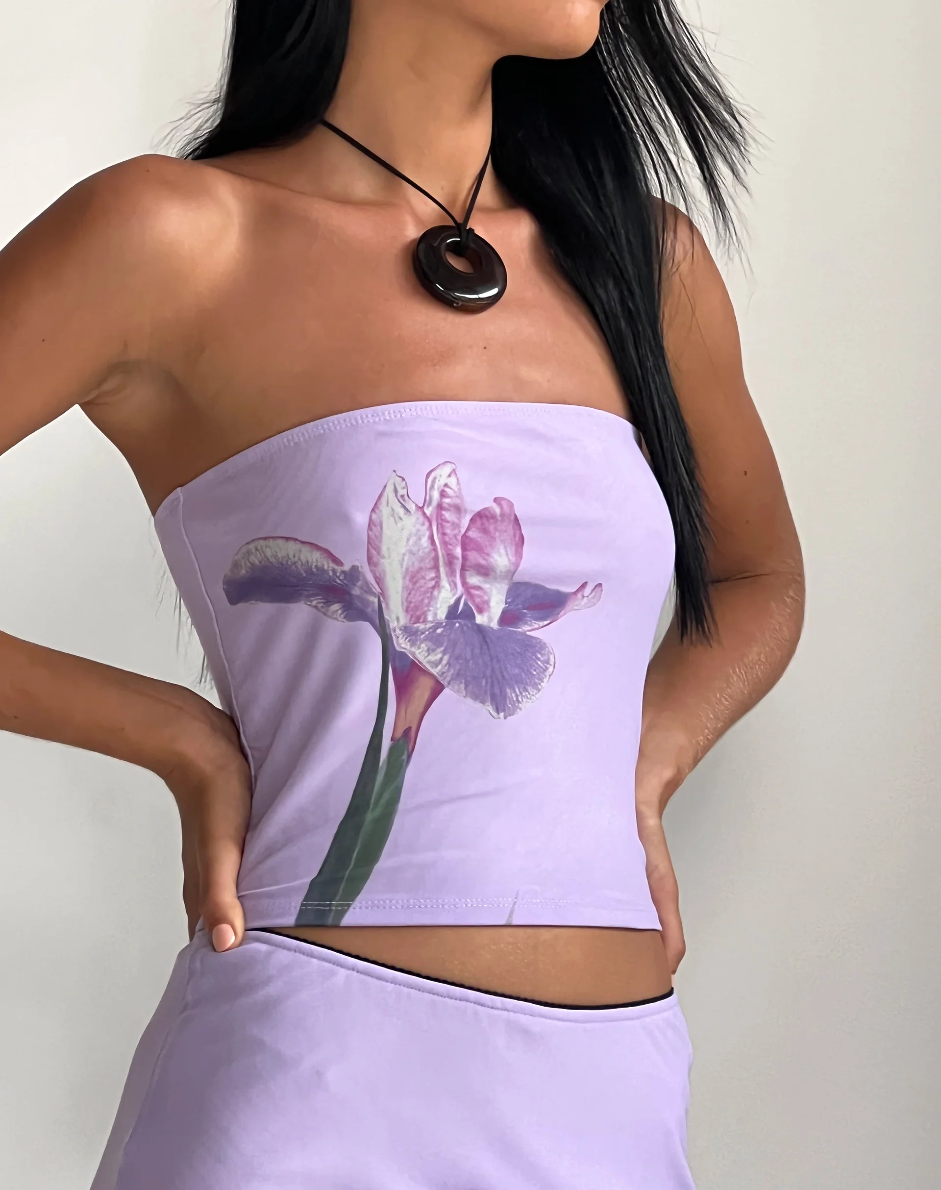 Shae Bandeau Top in Lilac Flower Placement - Image 2