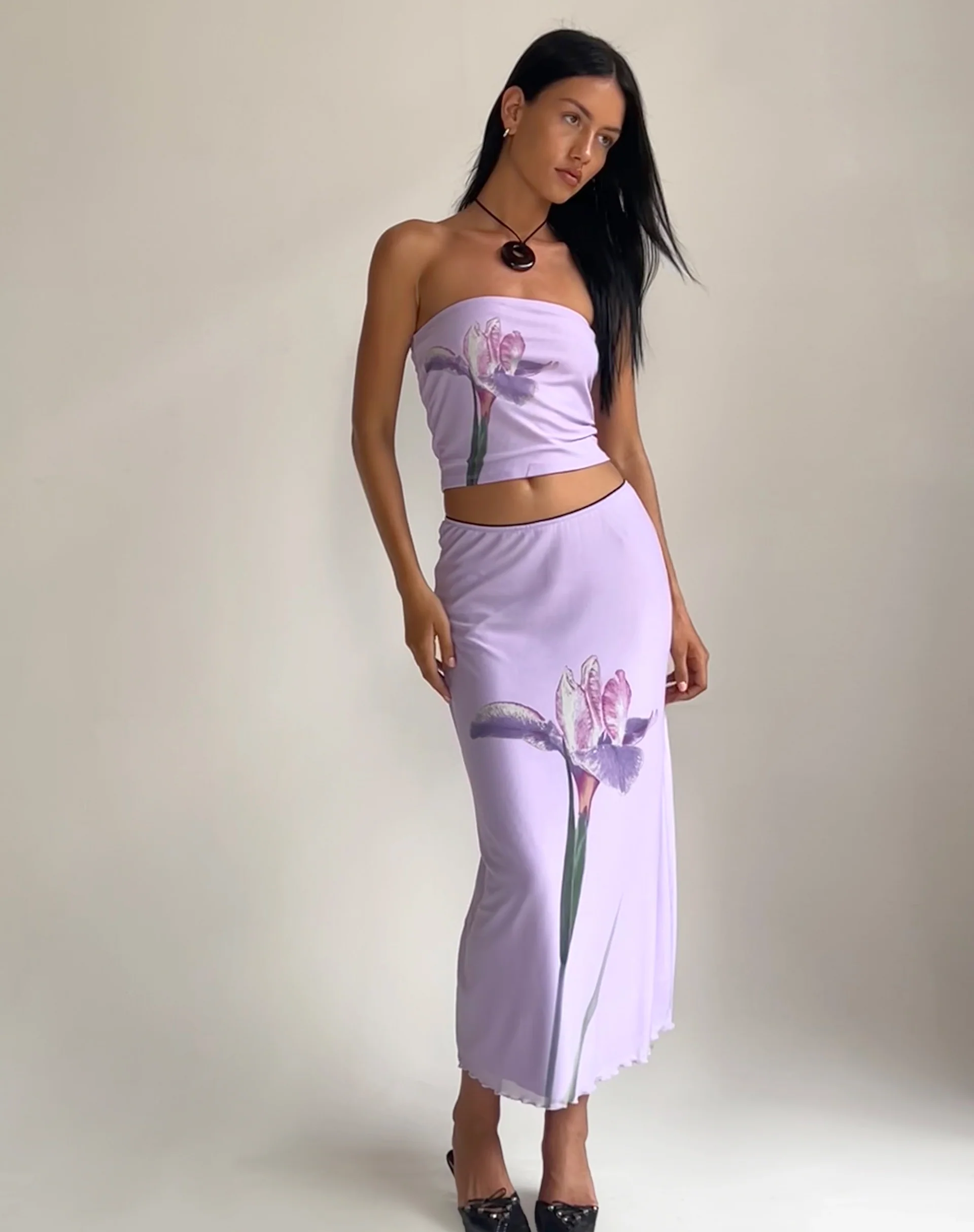 Shae Bandeau Top in Lilac Flower Placement - Image 5