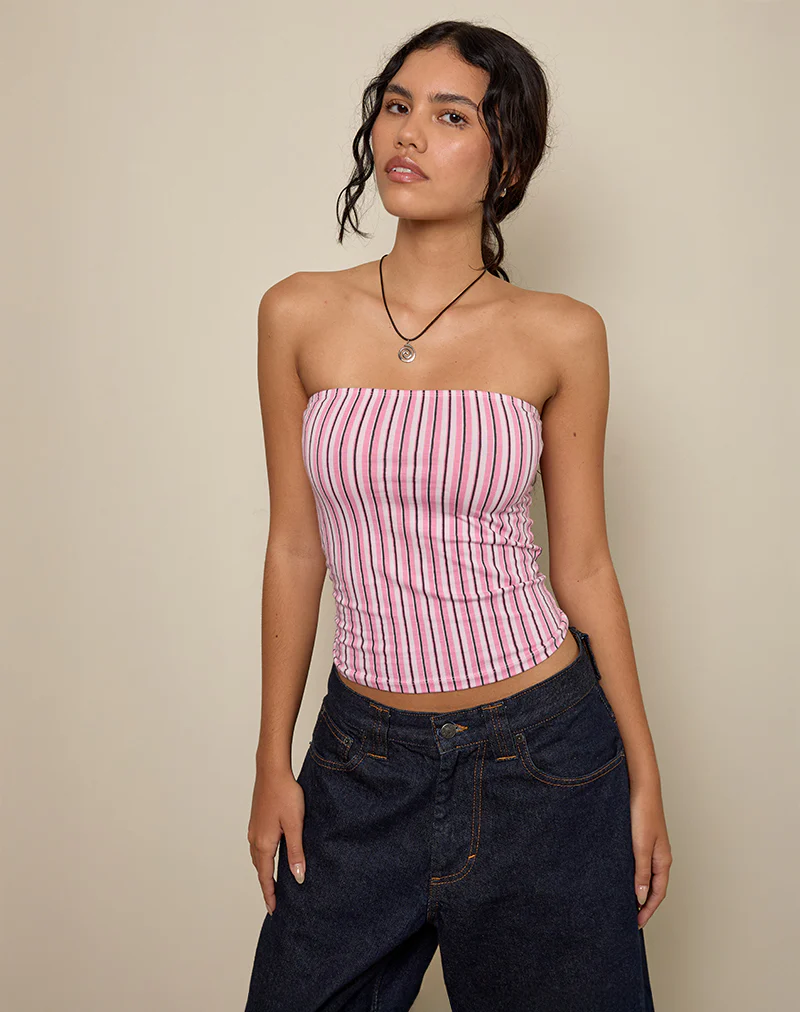 Shaelo Bandeau Top in Pinstripe Pink - Image 4