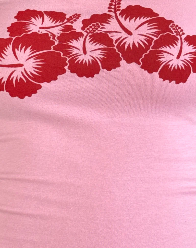 Shaelo Bandeau Top in Flamingo Pink Red Hisbiscus - Image 5