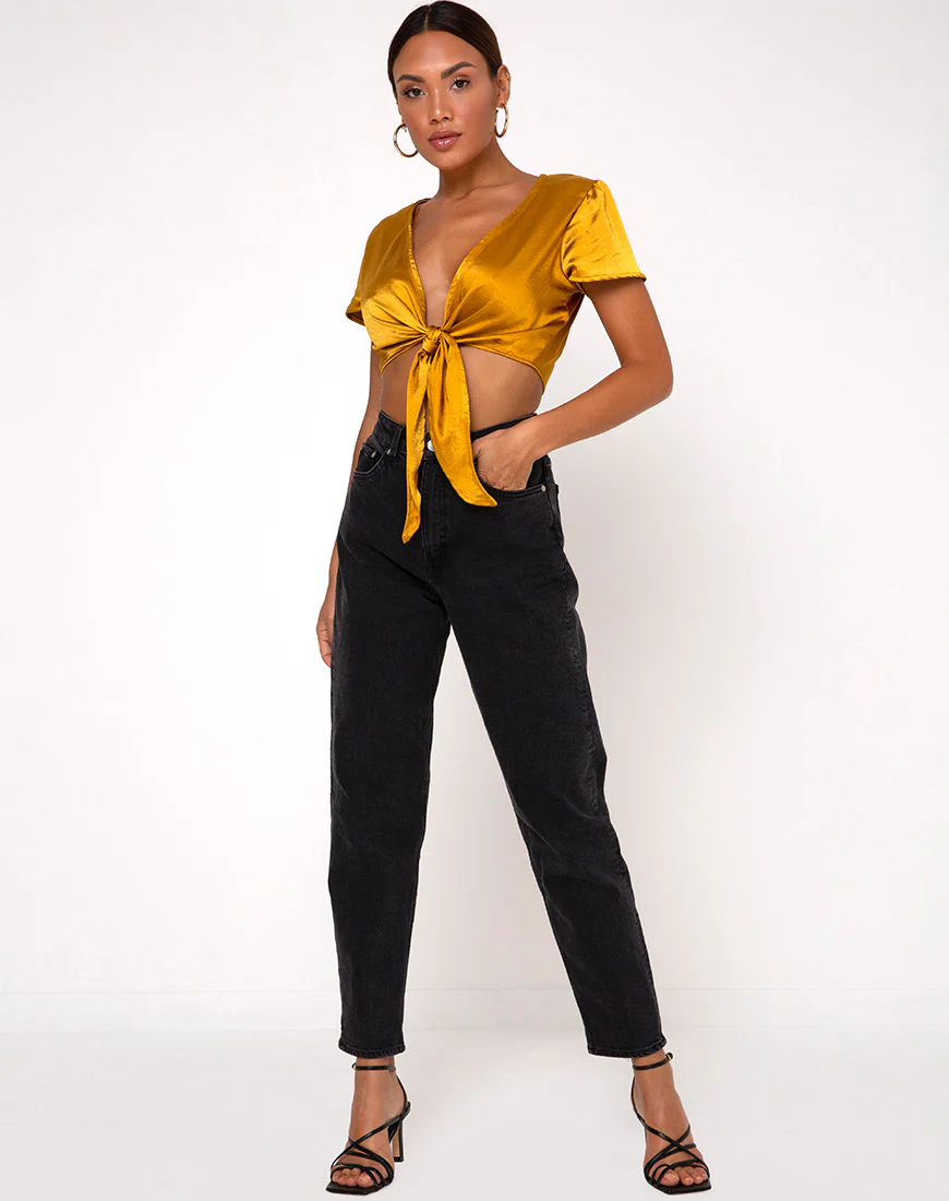 Shaera Crop Top in Satin Turmeric - Image 3