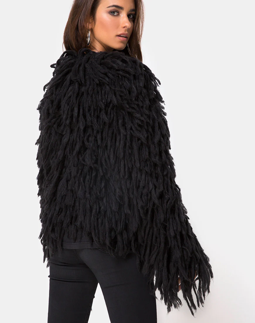 Shaggy Knit Cardi in Moheir Black - Image 2
