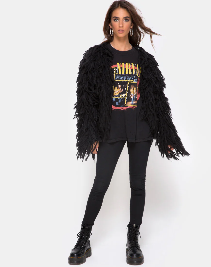 Shaggy Knit Cardi in Moheir Black - Image 3