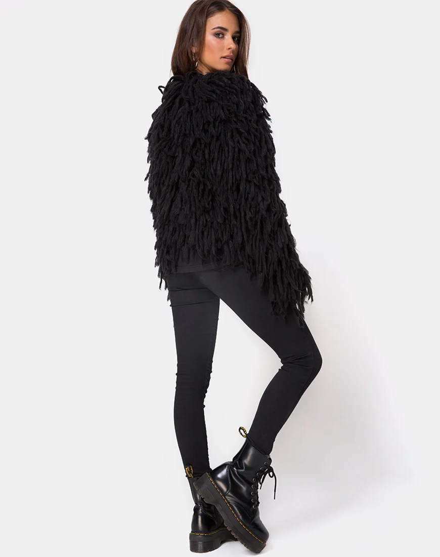 Shaggy Knit Cardi in Moheir Black - Image 4