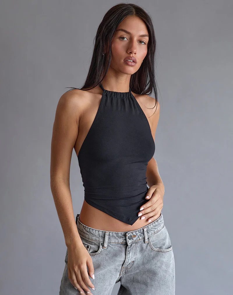 Shalas Halter Top in Rayon Jersey Black - Image 7