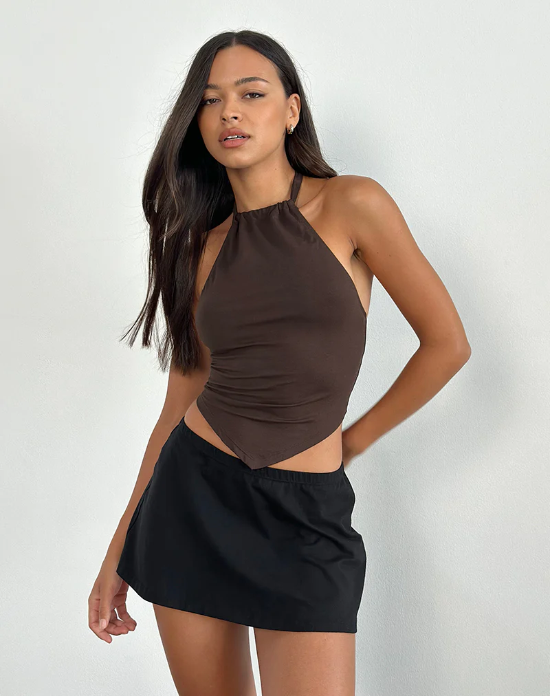 Shalas Halter Top in Jersey Bitter Chocolate - Image 2
