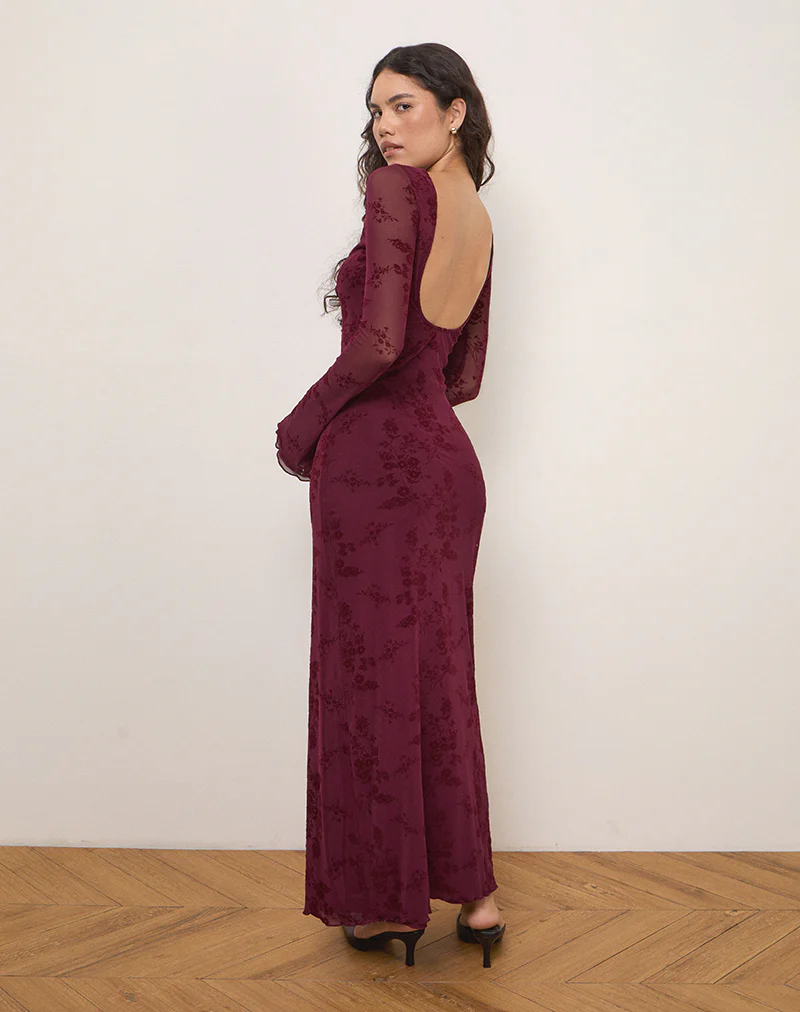 Shaleed Maxi Dress in Botanical Flower Maroon - Image 3
