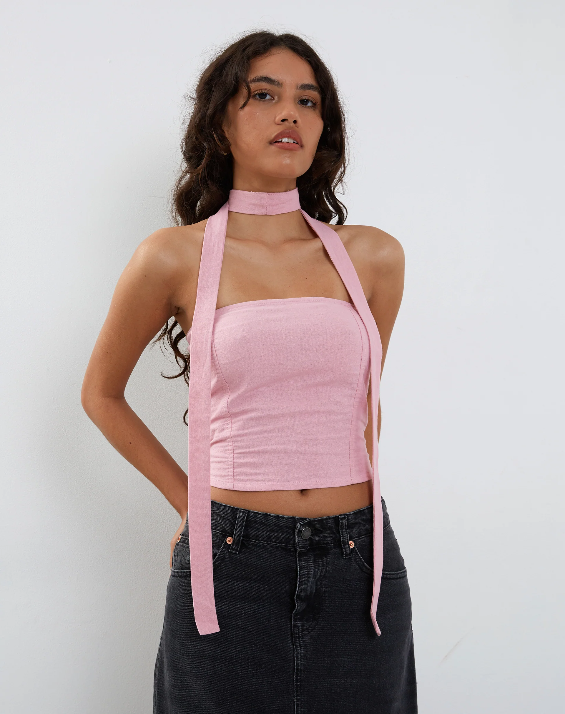 Shaloe Bandeau Top and Scarf Set in Flamingo Pink - Image 4