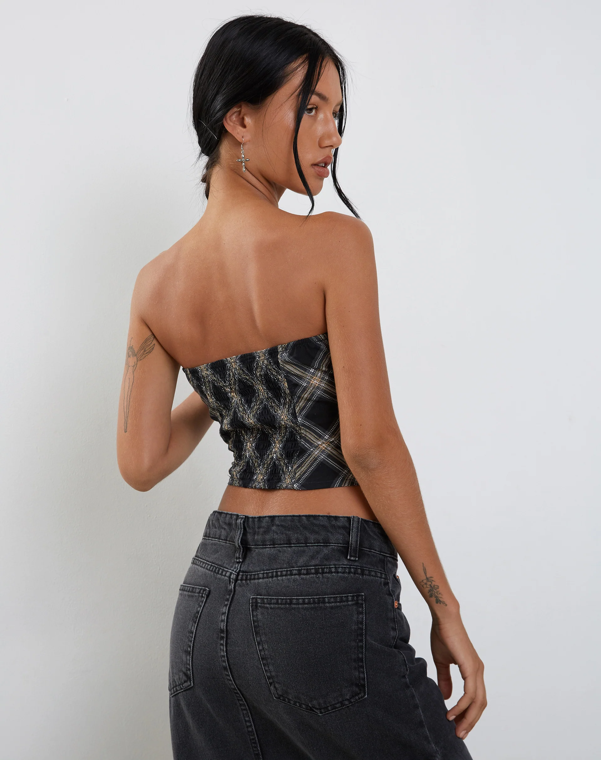 Shaloe Bandeau Top and Scarf Set in Black and Grey Check - Image 3