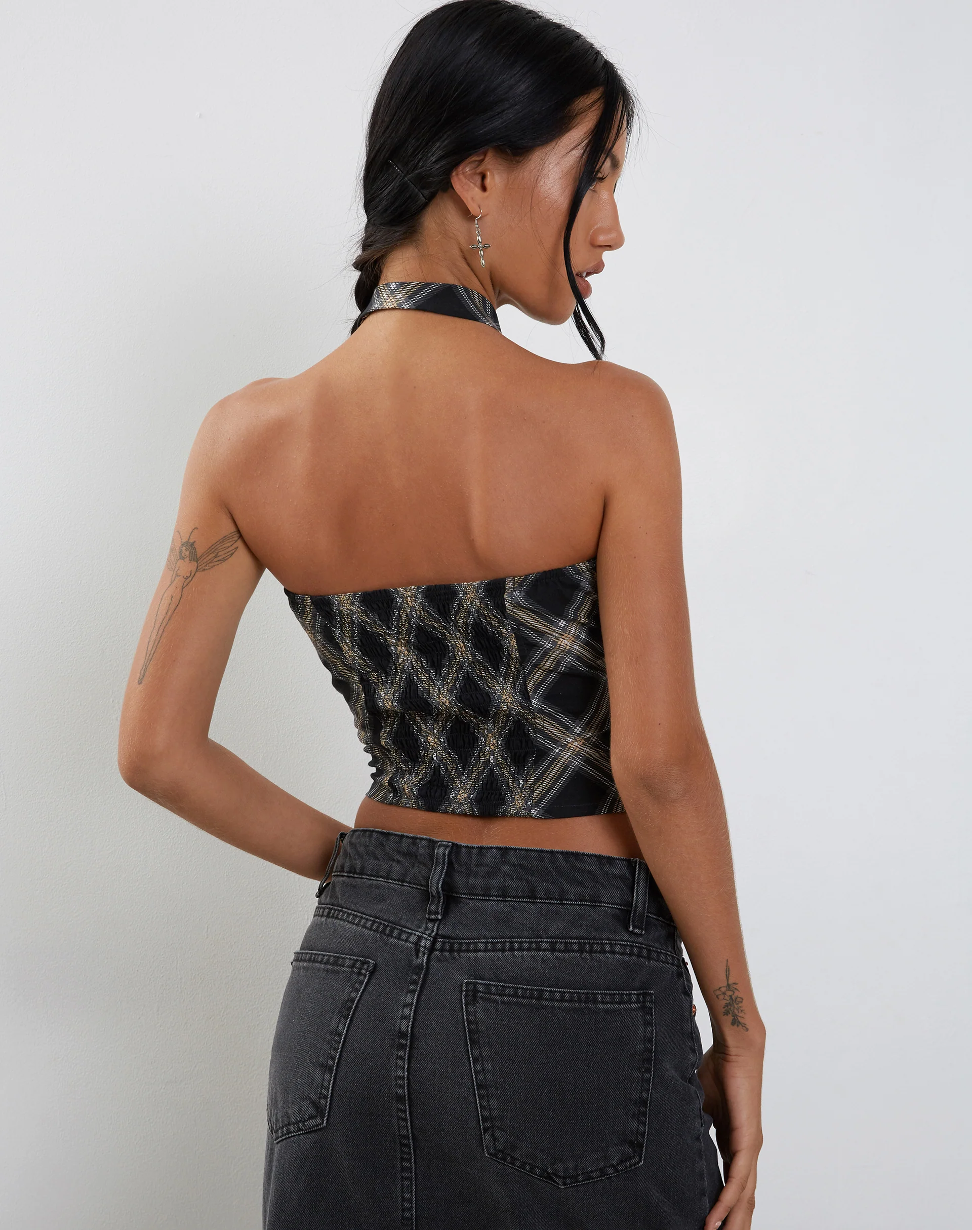 Shaloe Bandeau Top and Scarf Set in Black and Grey Check - Image 6