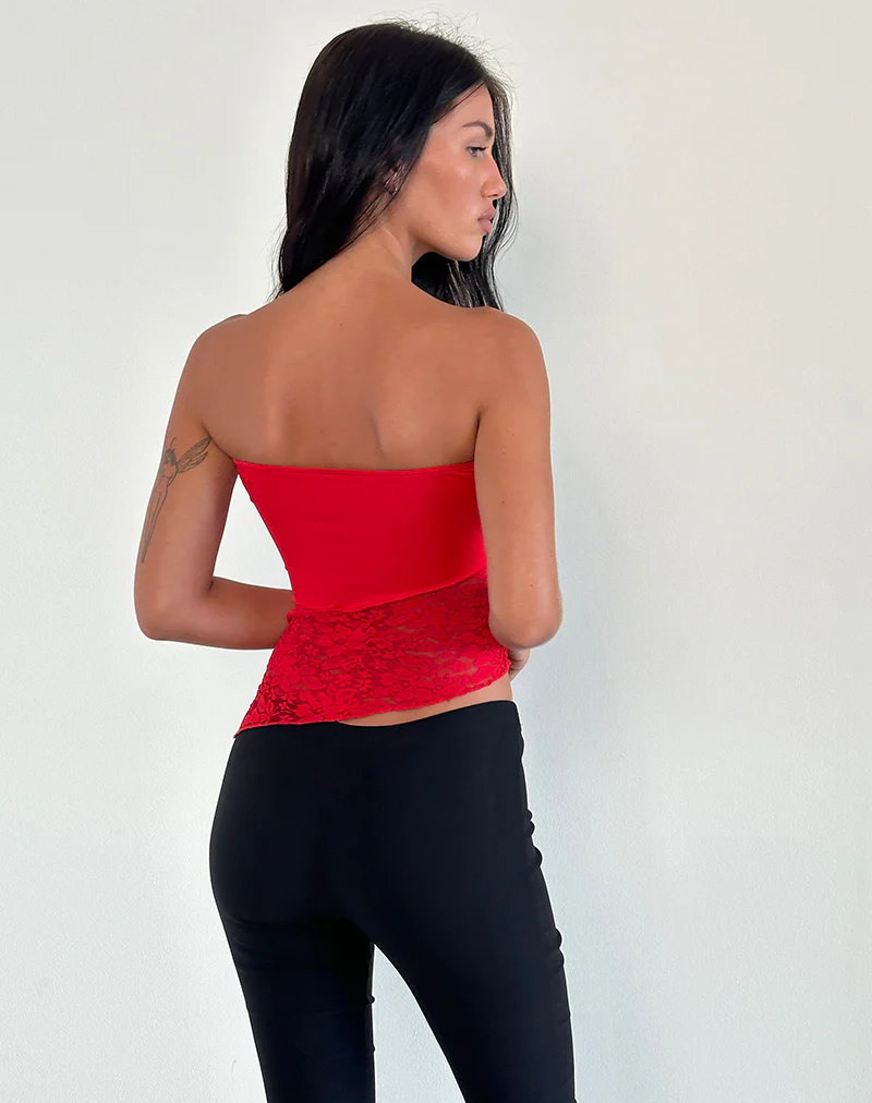 Shanda Lace Tube Top in Red - Image 5