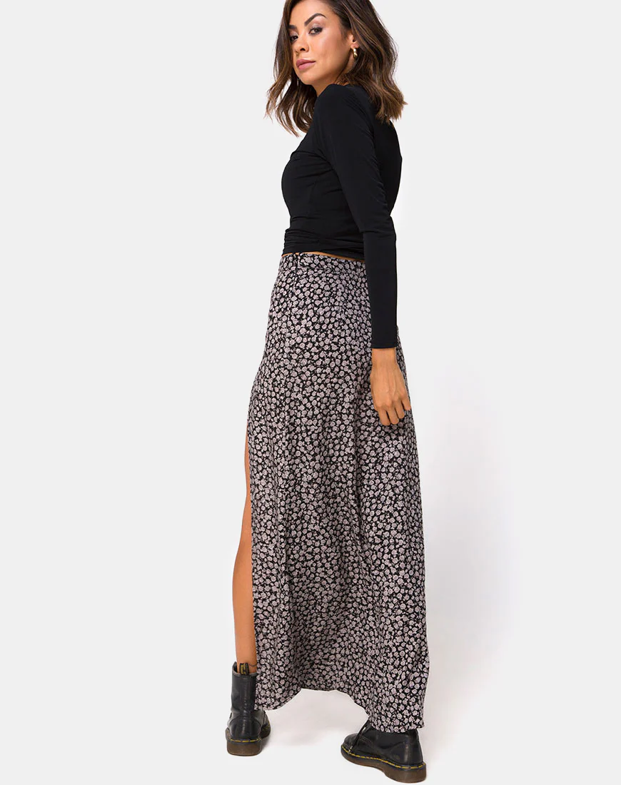 Shayk Maxi Skirt in Ditsy Rose Black - Image 5