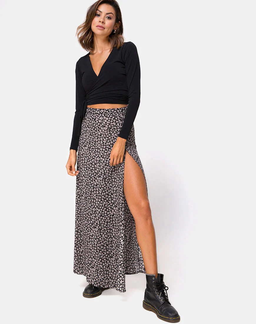 Shayk Maxi Skirt in Ditsy Rose Black - Image 6