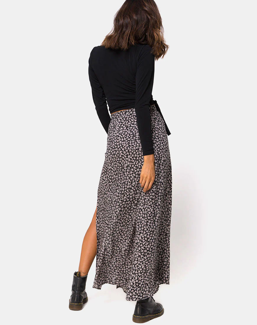 Shayk Maxi Skirt in Ditsy Rose Black - Image 7