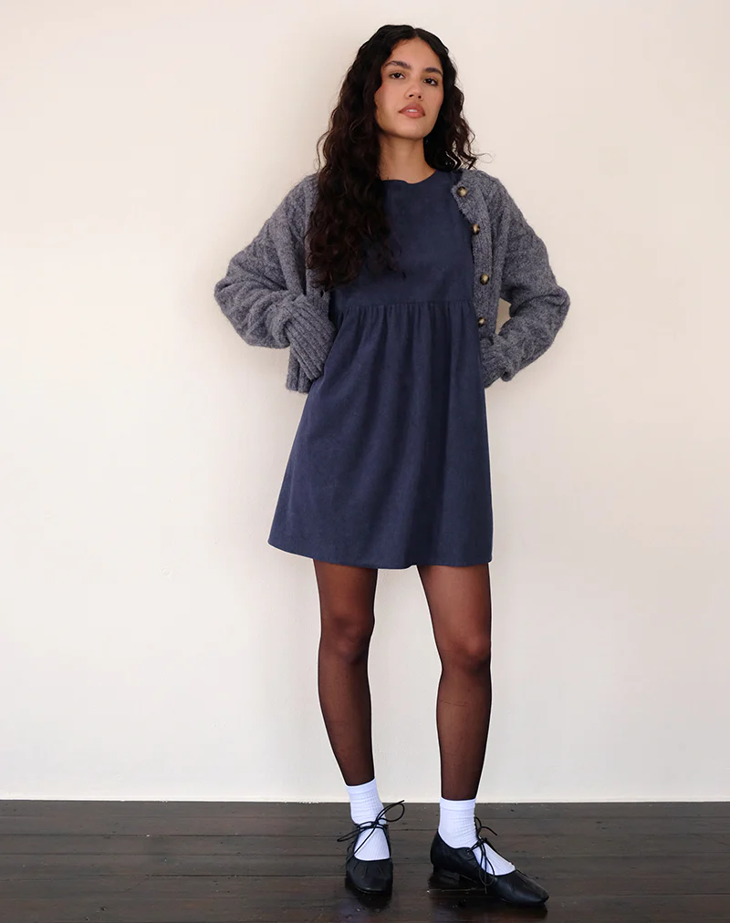 Sheba Mini Dress in Babycord Ink Blue - Image 2