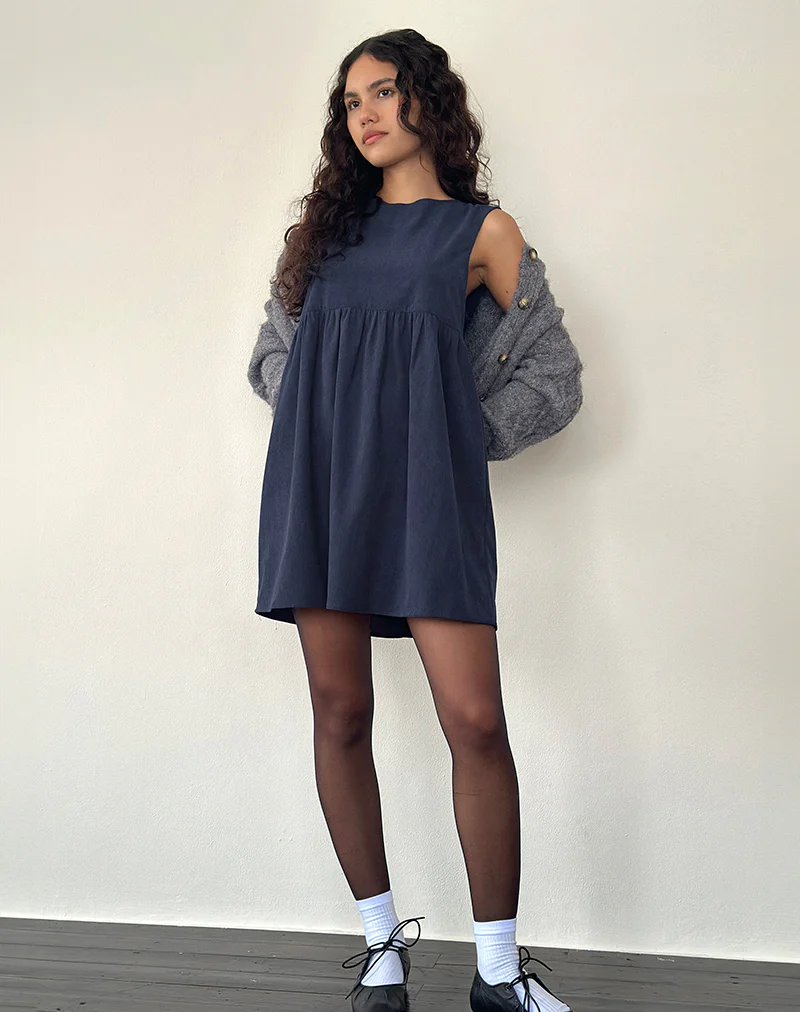 Sheba Mini Dress in Babycord Ink Blue - Image 3