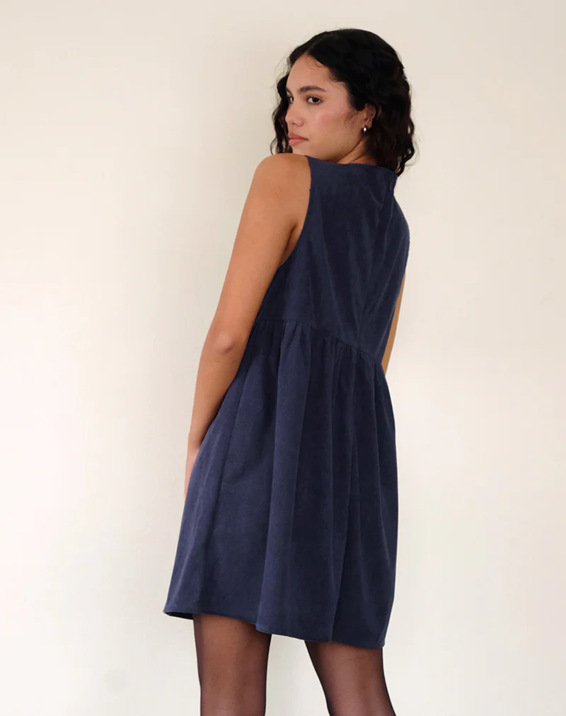 Sheba Mini Dress in Babycord Ink Blue - Image 4
