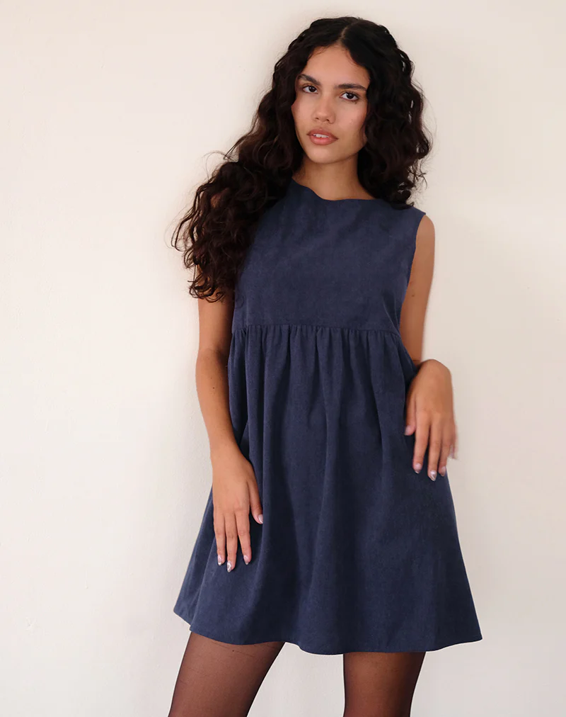 Sheba Mini Dress in Babycord Ink Blue - Image 6