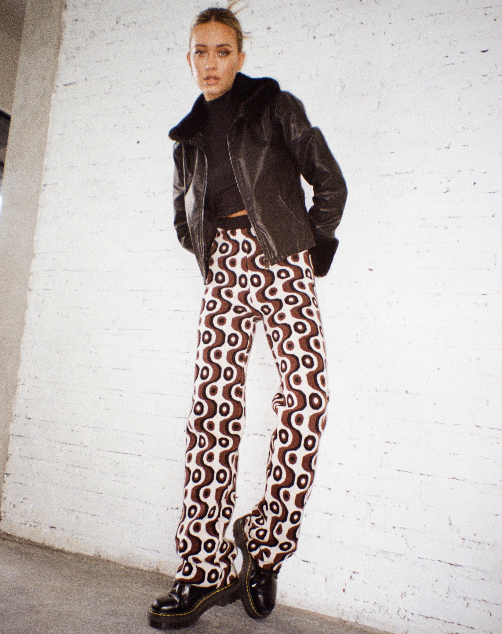 Sheba Wide Leg Trouser in Wavy Geo Ivory Brown and Black - Image 2