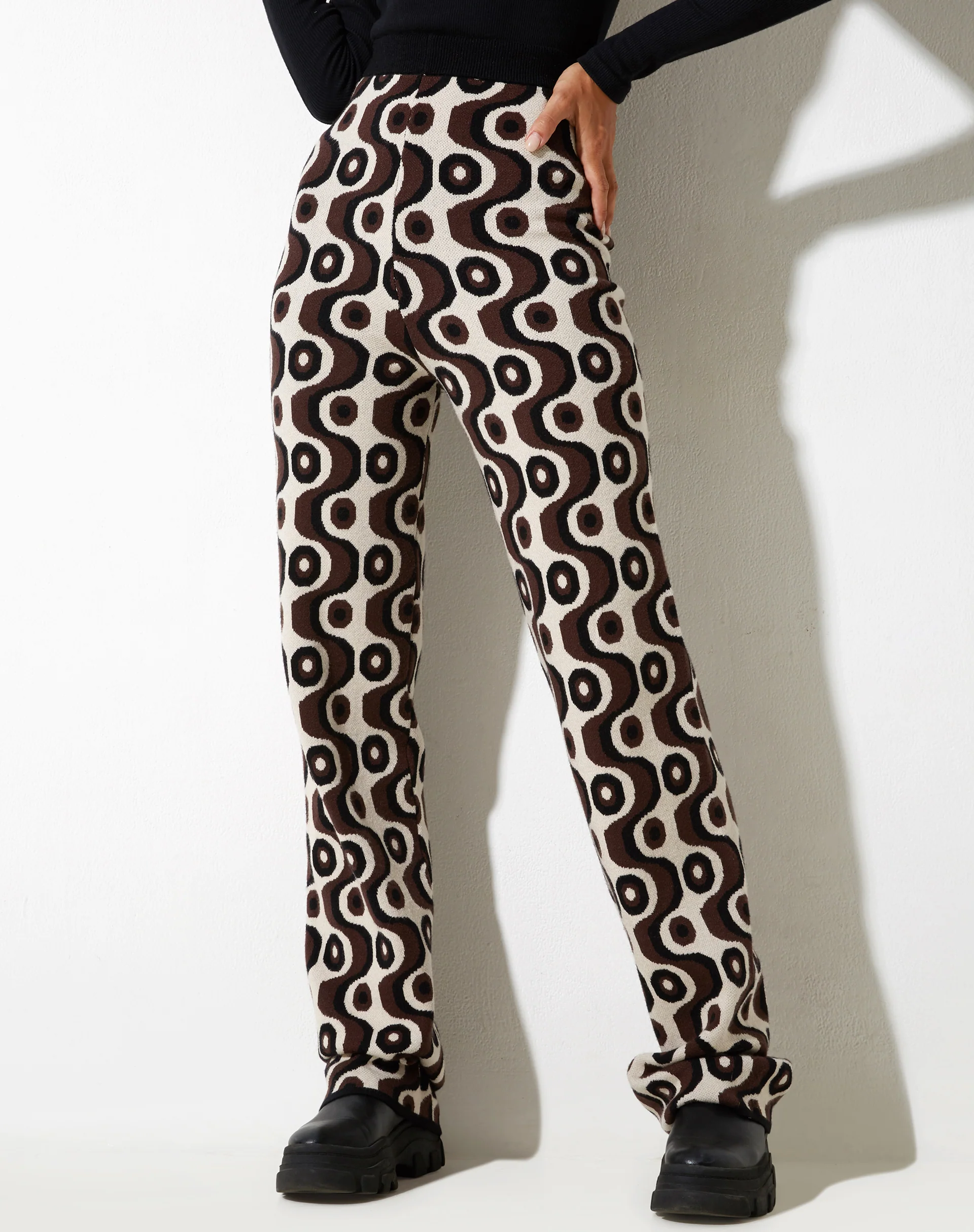 Sheba Wide Leg Trouser in Wavy Geo Ivory Brown and Black - Image 5