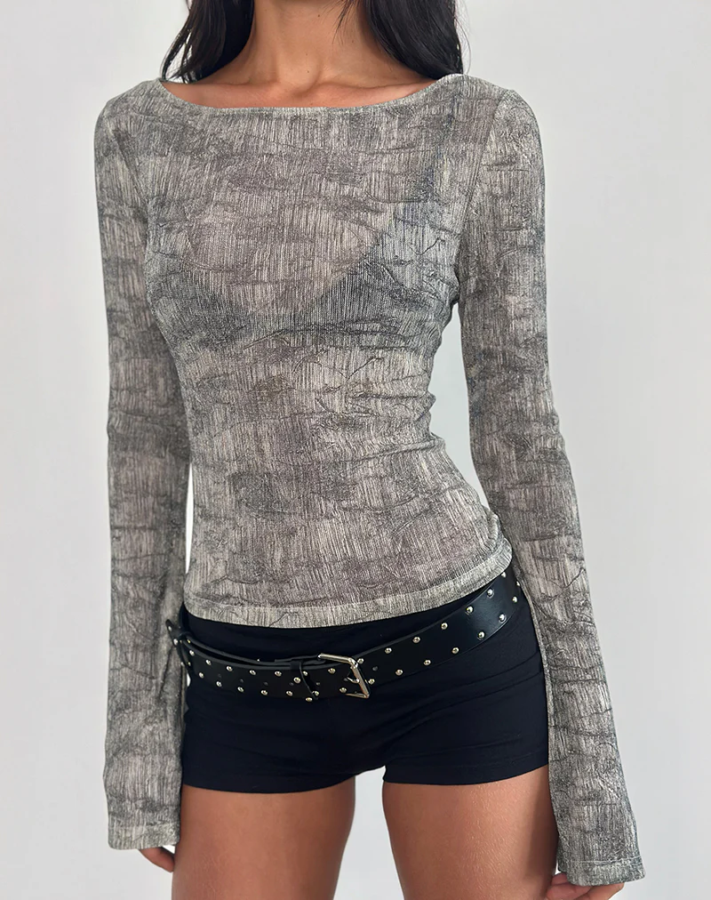 Sheiza Long Sleeve Top in Sheer Mesh Grey - Image 2
