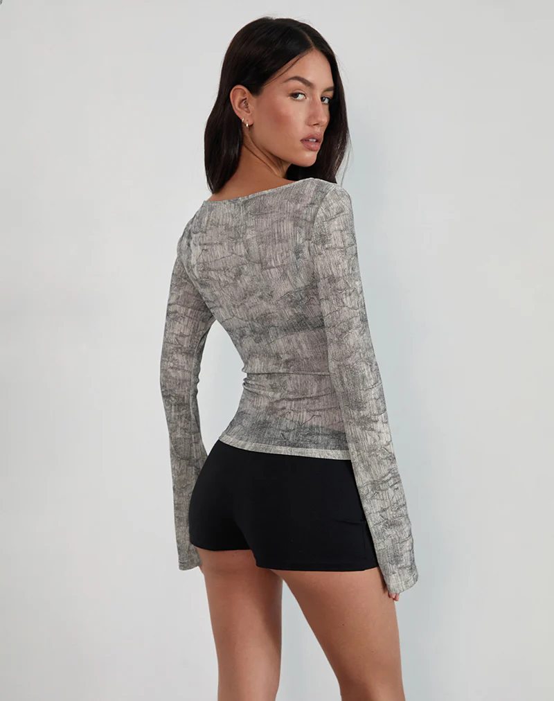 Sheiza Long Sleeve Top in Sheer Mesh Grey - Image 4