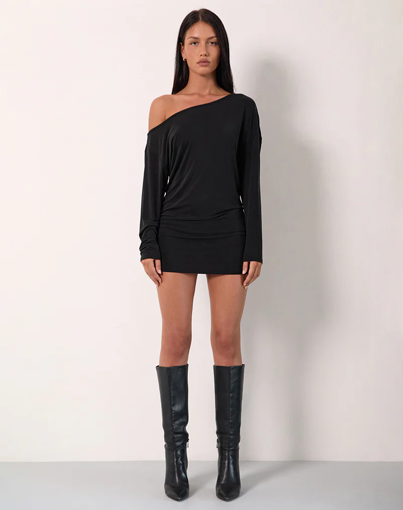 Shelisa Slouchy Mini Dress in Black - Image 5