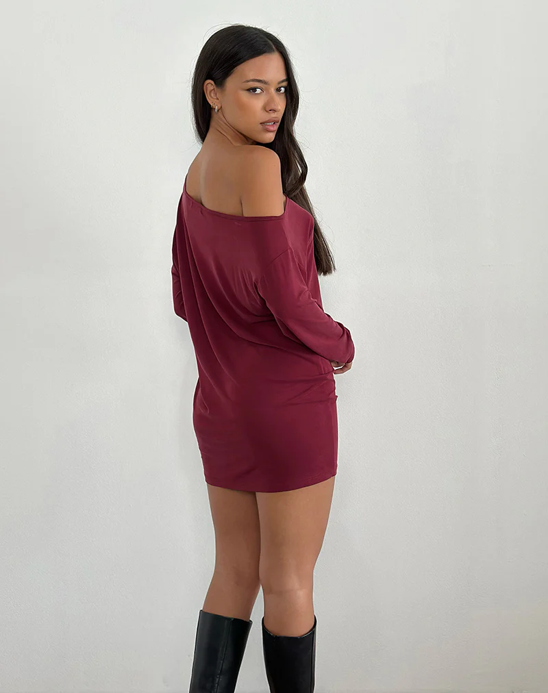 Shelisa Slouchy Mini Dress in Deep Red - Image 3