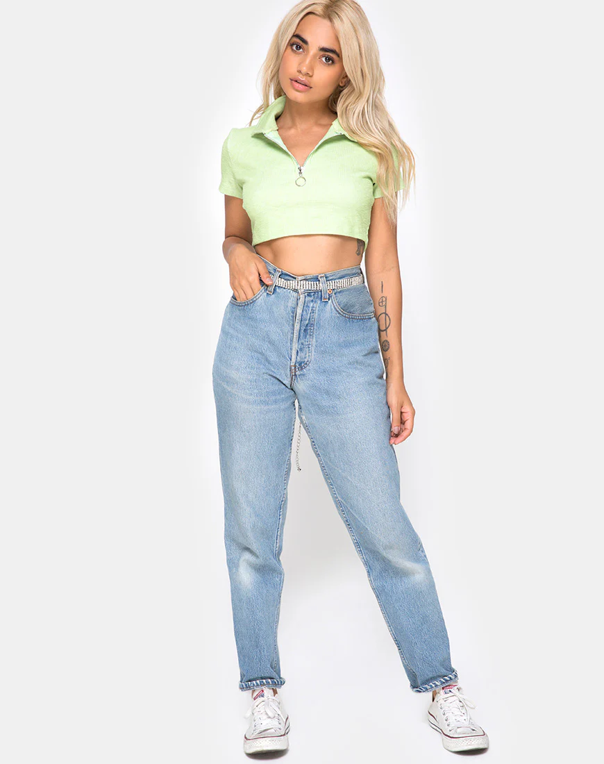 Shen Crop Top in Rib Pastel Lime - Image 3