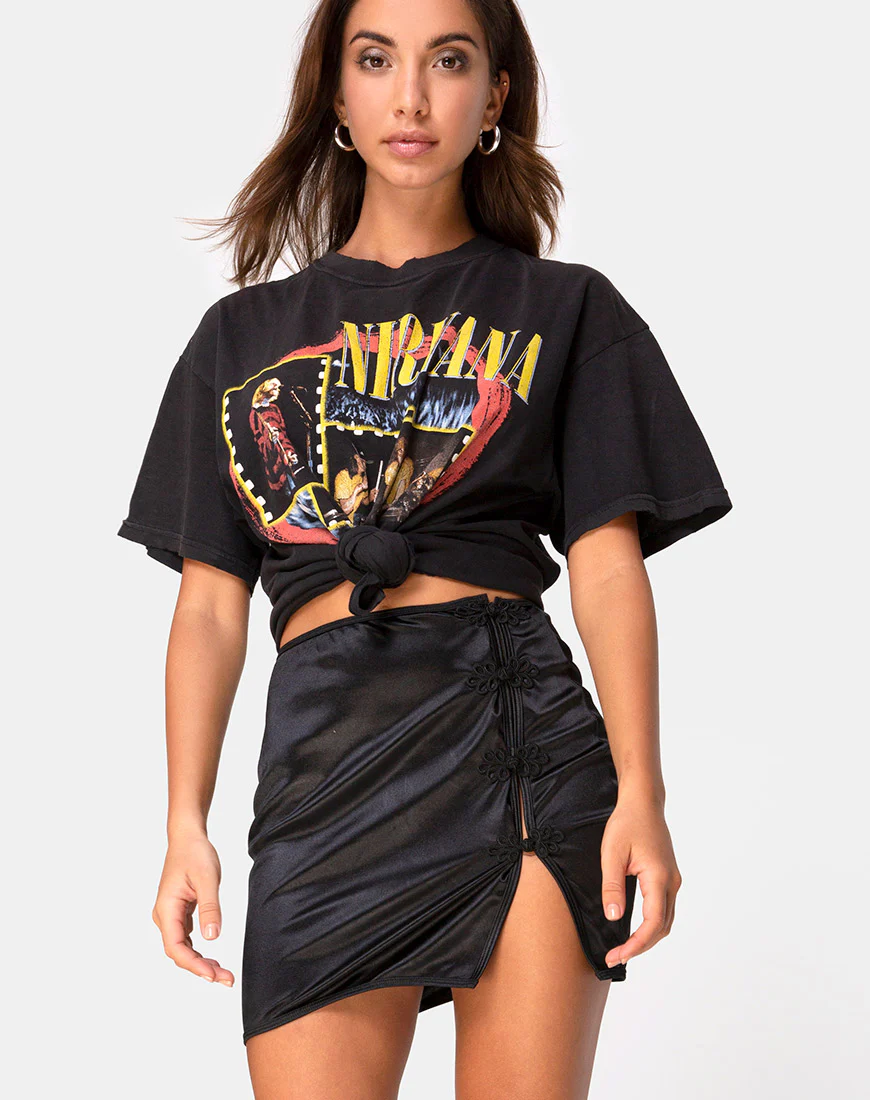 Shena Mini Skirt in Satin Black - Image 2