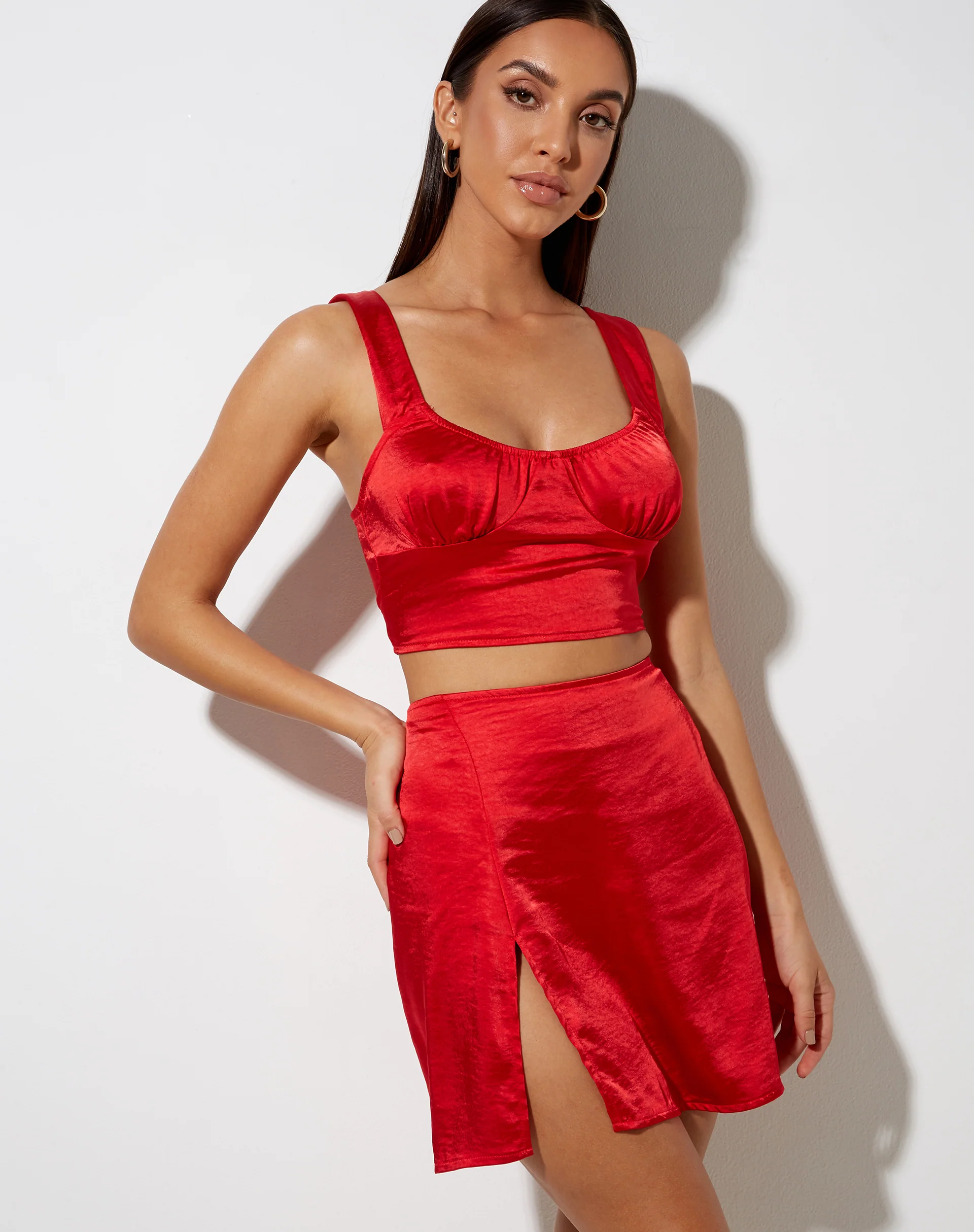 Shenka Mini Skirt in Satin Red - Image 6