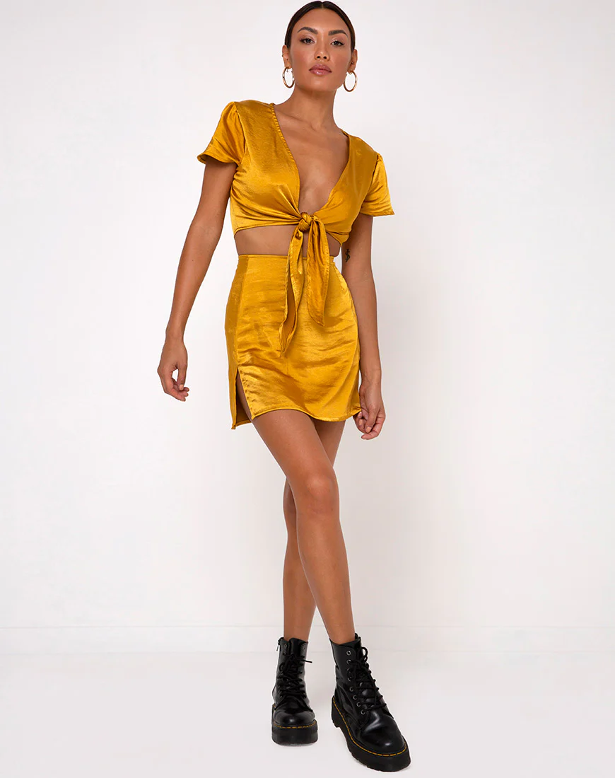 Shenka Mini Skirt in Satin Turmeric - Image 3