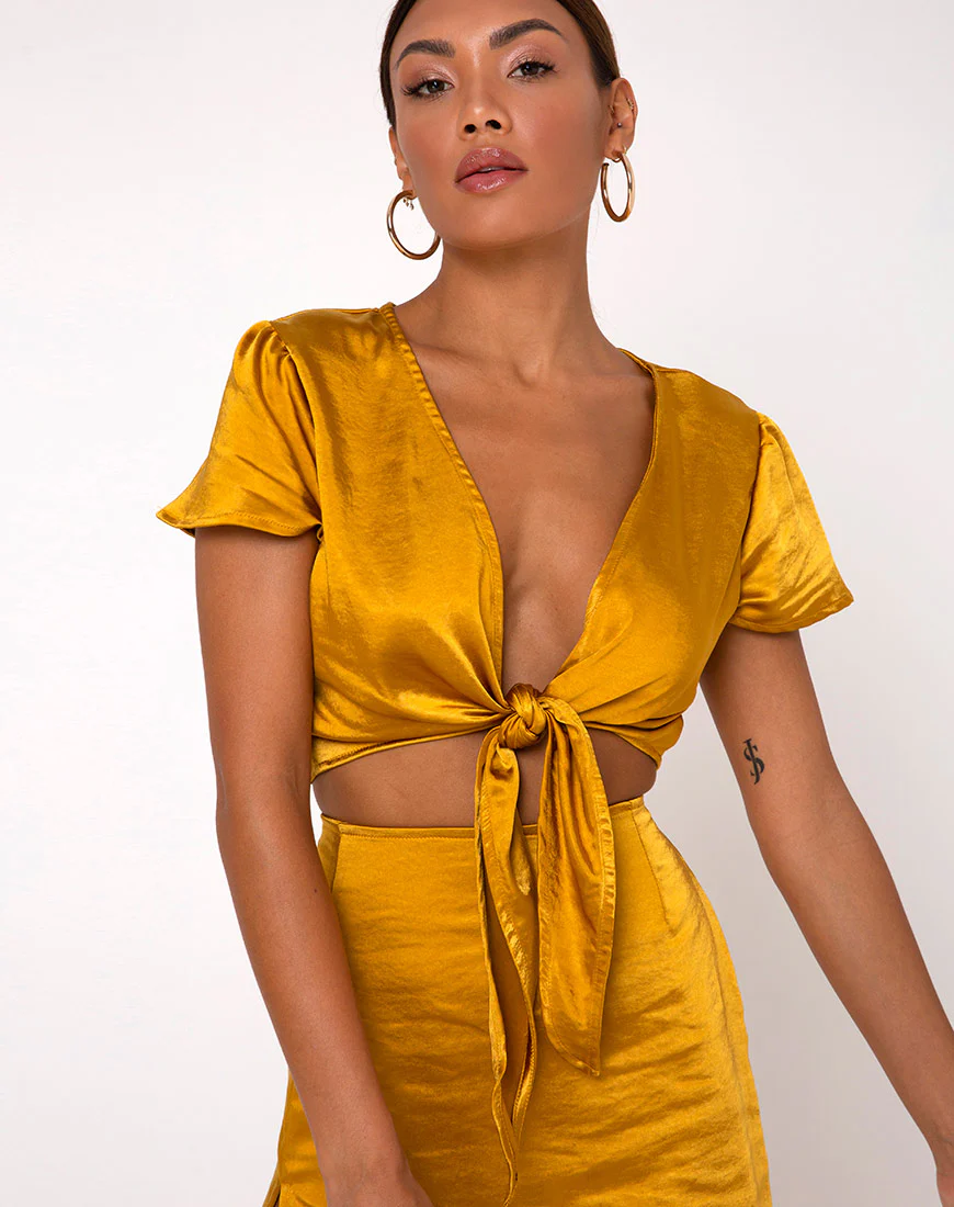 Shenka Mini Skirt in Satin Turmeric - Image 5