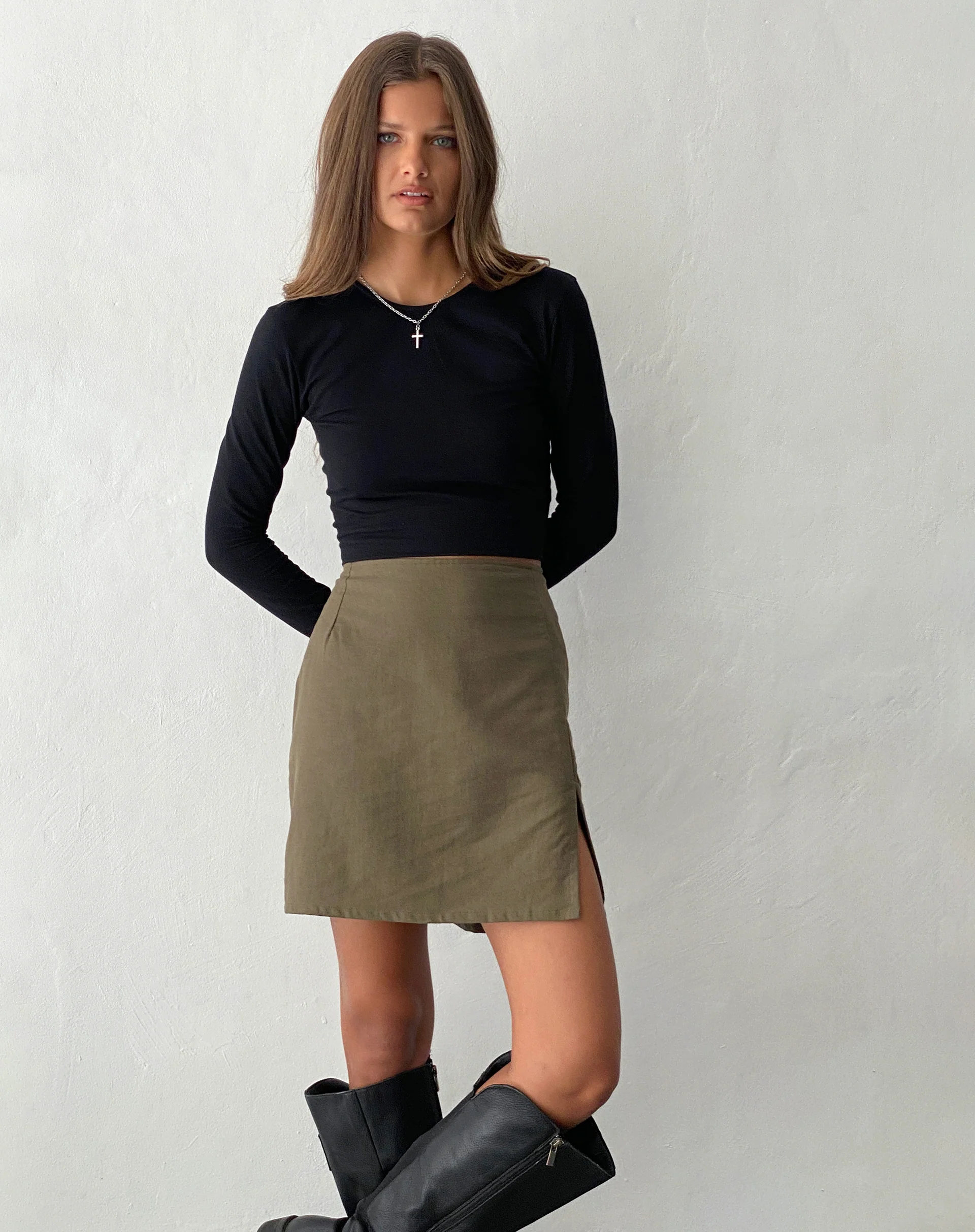 Sheny Mini Skirt in Khaki - Image 2