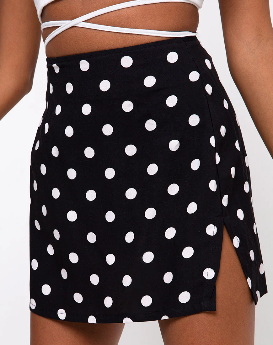 Sheny Mini Skirt in 80's Polka Black - Image 5
