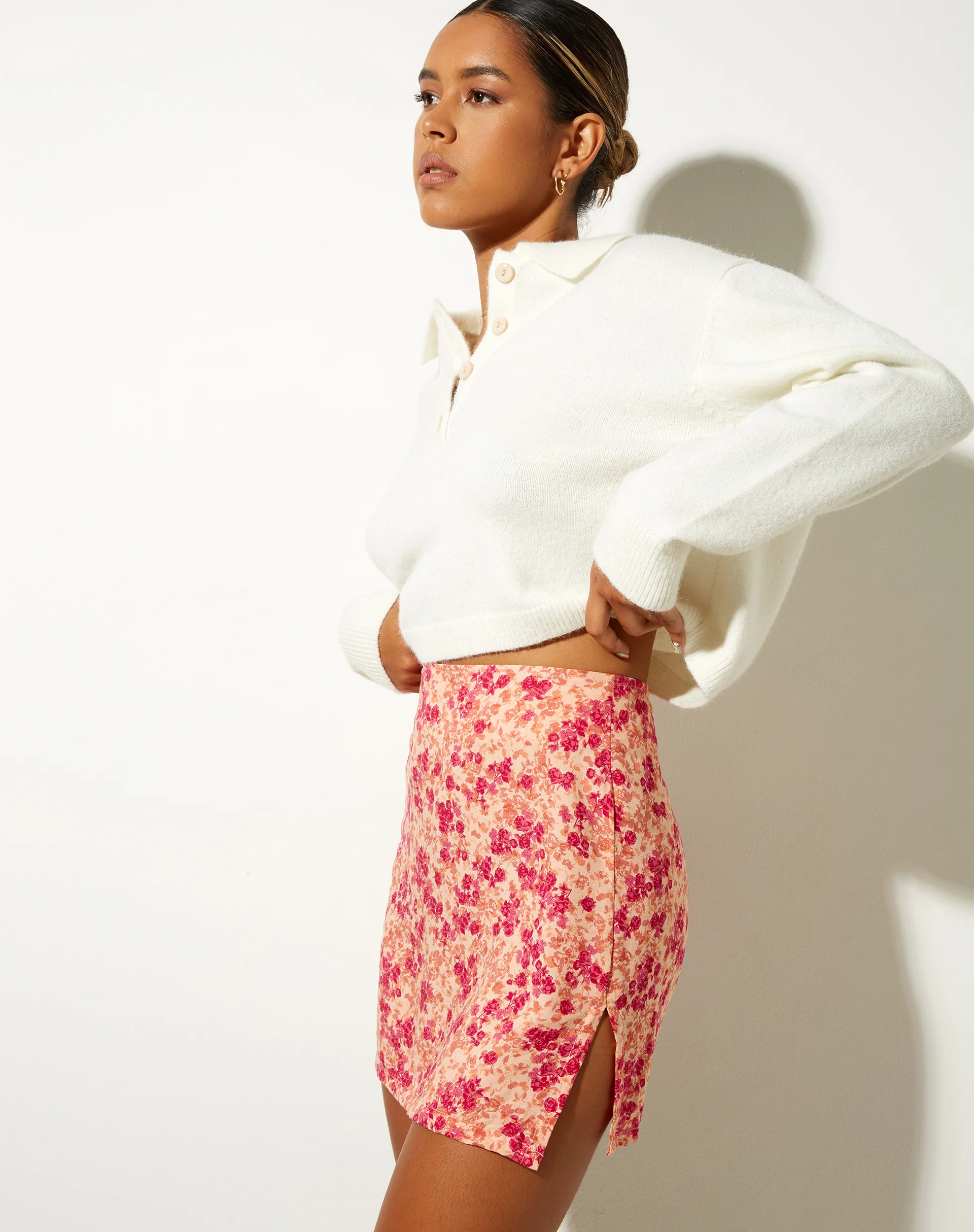 Sheny Mini Skirt in Dark Wild Flower Cantaloupe - Image 4