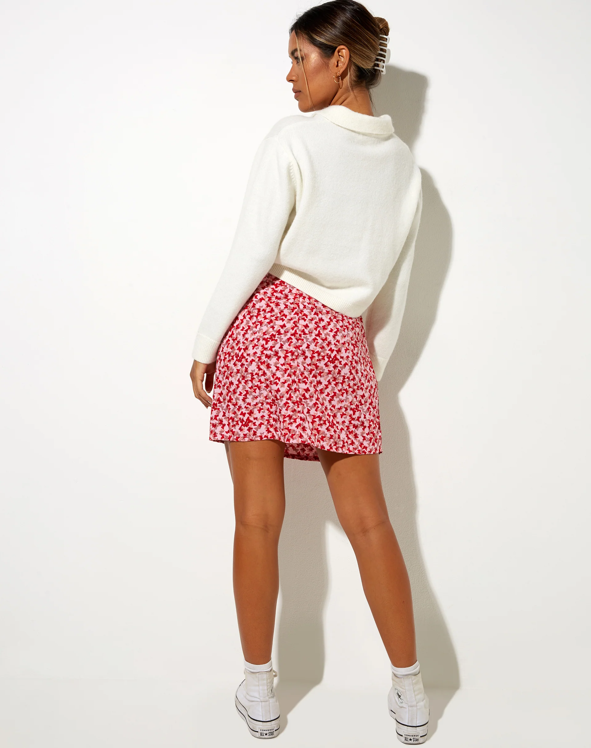 Sheny Mini Skirt in Ditsy Butterfly Peach and Red - Image 6